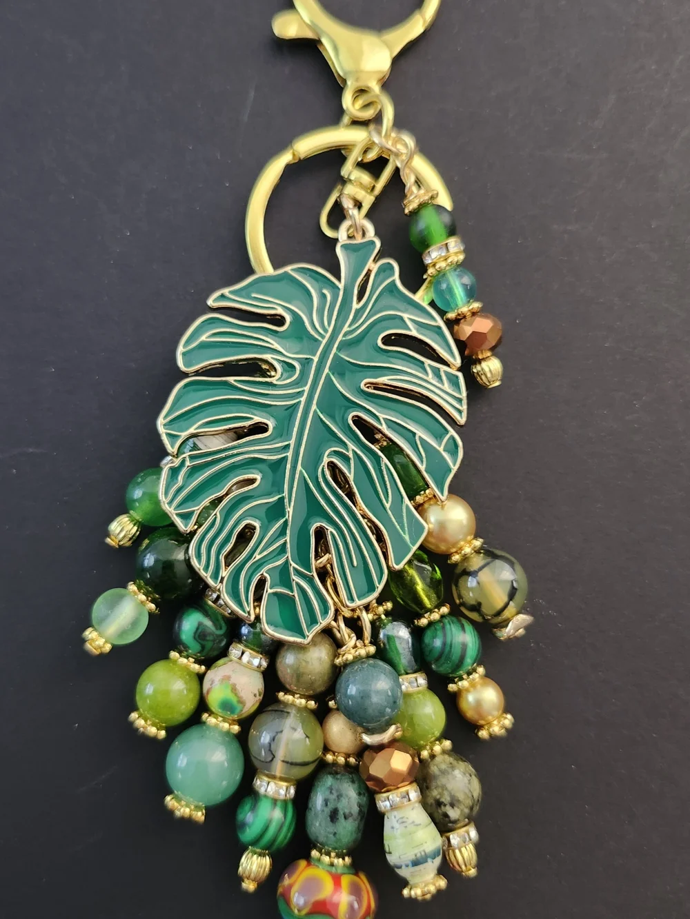 Leaf Purse Charm or Keychain Aventurine Jasper Agate Handcrafted